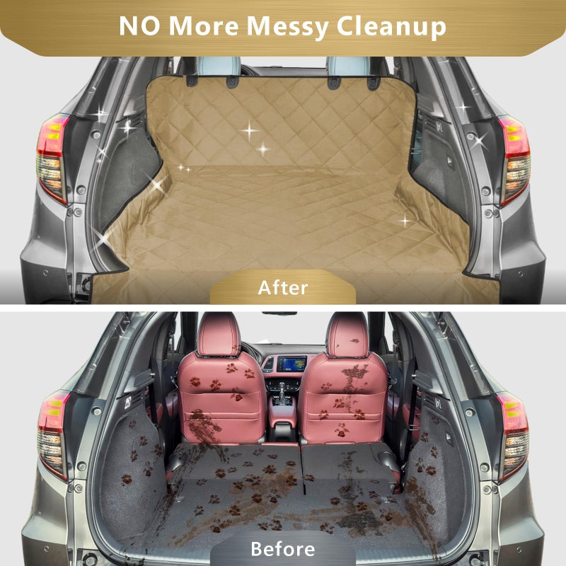 F-color SUV Cargo Liner for Dogs, Water Resistant Pet Cargo Cover Dog Seat Cover Mat for SUVs Sedans Vans with Bumper Flap Protector, Non-Slip, Large Size Universal Fit, Khaki - Image 3